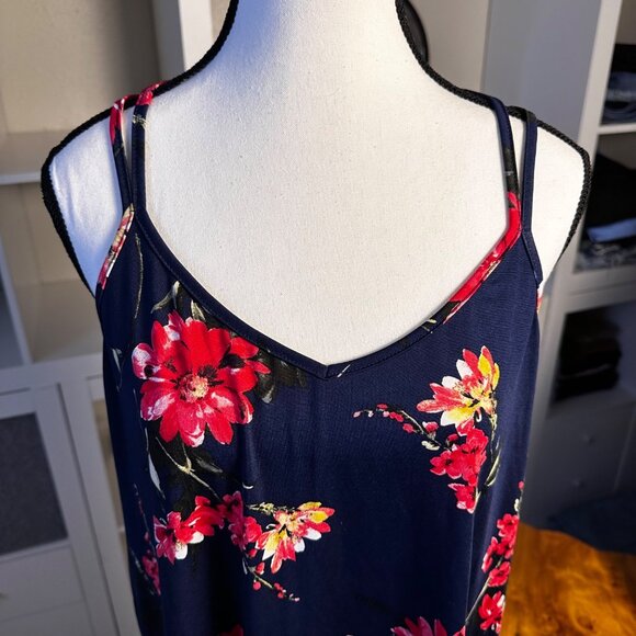 Papermoon Womens Blouse Navy Floral Spaguetti Strap Top Sz 1X Crisscross Back - Picture 10 of 10